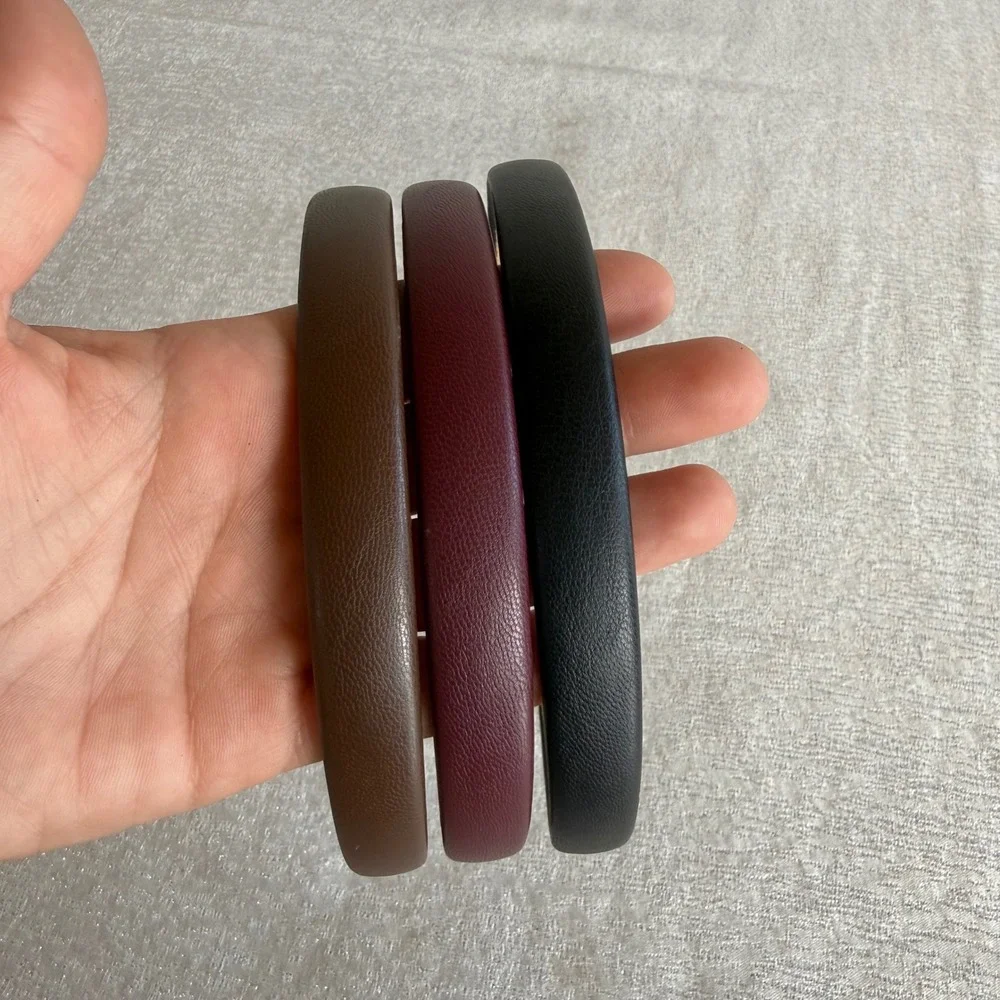 3pc Faux Leather Padded Headband Set Black Burgundy Brown Slim Hair Accessory